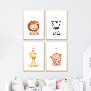 Lindos animales bebés Parte 1 Arte de pared imprimible, Impresiones de vivero neutrales, Decoración de vivero, Animales lindos, Póster de animales bebés