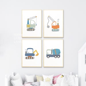 Cartoon Construction Vehicles Printable Wall Art, Neutral Nursery Prints, Nursery Decor, Construction Decor Poster, Kids Wall Art