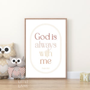 Psalm 16:8 God Is Always With Me 3, Children Bible Verse Nursery, Kids Nursery Scripture Wall Art, Christian Nursery Decor