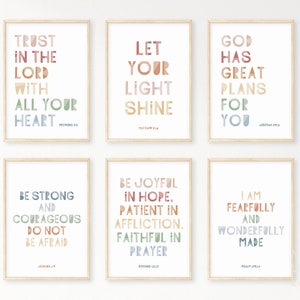 Kids Bible Verse Poster Bundle 1, Scripture Boho Wall Art, Church Sunday School, Christian Education Printable, Catechism Classroom Decor