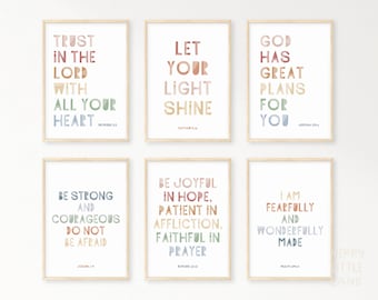 Kids Bible Verse Poster Bundle 1, Scripture Boho Wall Art, Church Sunday School, Christian Education Printable, Catechism Classroom Decor