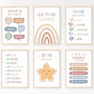6 Calming Corner Classroom 3, Boho Calm Down Printable Decor Wall Art, Social Emotional Self Regulation Poster, Sign Feelings Bundle Print