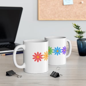 Rainbow Daisy Ceramic Mug 11oz - Dishwasher Safe!