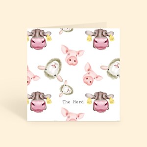 Tarjeta de animales de granja de acuarela