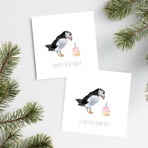 Birthday Puffin Card in Irish and English