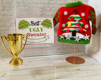 Ugly Christmas Sweater for Elf| Wreath/Santa/Flamingo/Llama Christmas Tree Sweater| 12” Doll Clothes| Elf Props| Elf Accessories| 11 Styles