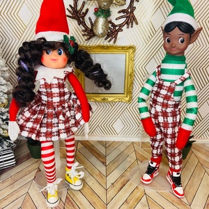 Elf Matching Dress and Overalls Elf Clothes 12 inch Doll Christmas Clothes His and Hers Elf Props Elf Accessories ElfYoShelf