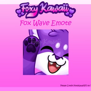 Purple Fox Wave Emote - Cute Emotes for Twitch/Youtube - Subscriber Emotes - Discord Emotes