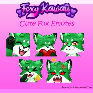 Green Fox Emote Set - Cute Emotes for Twitch/Youtube - Subscriber Emotes - Discord Emotes