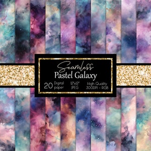 Pastel Galaxy Digital Papers Seamless Watercolor Galaxy Backgrounds Pastel Space Printable Scrapbook Paper Instant Download