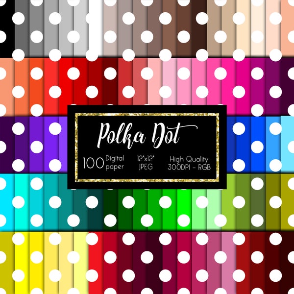 Polka Dot Digital Papers, 12"x12" Bright Rainbow Colors Polka Dots Printable Scrapbook Papers for Commercial Use, Instant Download