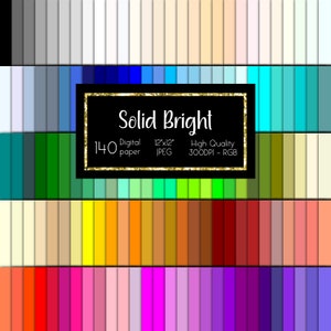Bright Solid Colors digital paper pack, Bright, Dark and neutral solid colors for scrapbooking, Printable paper, 140 colors background