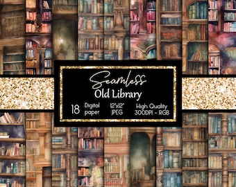 Aquarelle vieux livres de bibliothèque papier numérique arrière-plans de bibliothèque sans soudure imprimable Scrapbook papier téléchargement immédiat pour un usage commercial