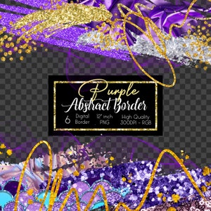 Purple and gold Abstract Border Clipart - Glitter Border - Clip Art Frame - Digital Glitter Frame - Decorative graphics Borders in PNG