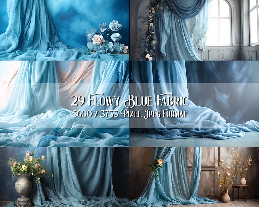 Blue Fabric Backdrop Photography Maternity Digital Backdrop Flowy