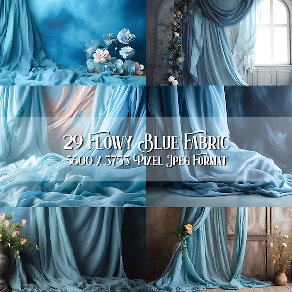 Blue Fabric Backdrop Photography Maternity Digital Backdrop Flowy Fabric Photo Background Overlay For Photographer