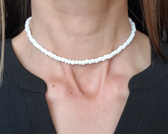 White Choker necklace - Simple Necklace - Beach Choker - Beaded Choker - White Necklace - Beaded Jewelry