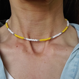 Simple Necklace/Yellow Choker/Beaded Choker/Dainty Choker/14 inch Necklace/Layering Necklace