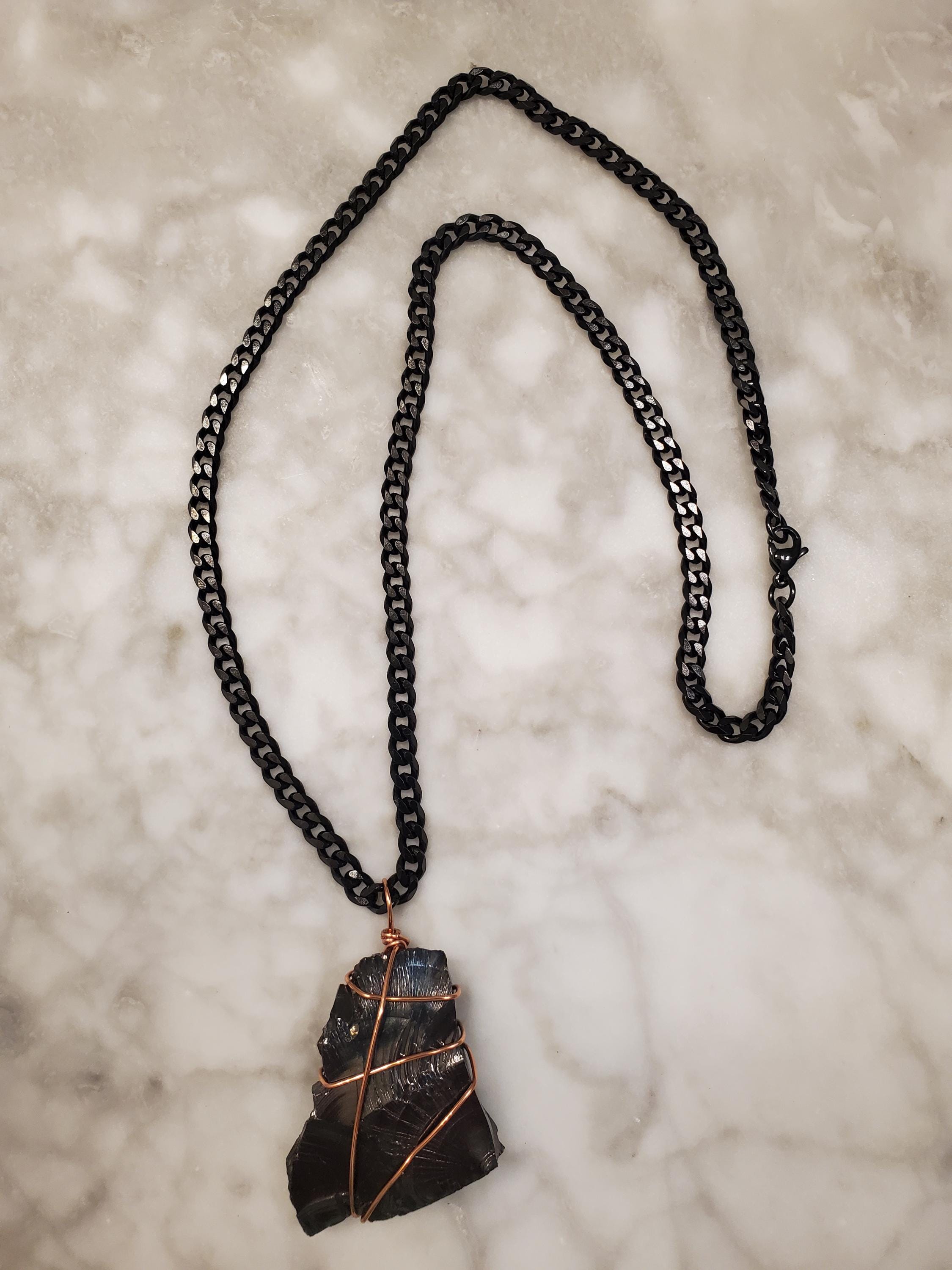 Extra Large Elite Shungite Necklace, Copper Wrapped Black Stainless ...