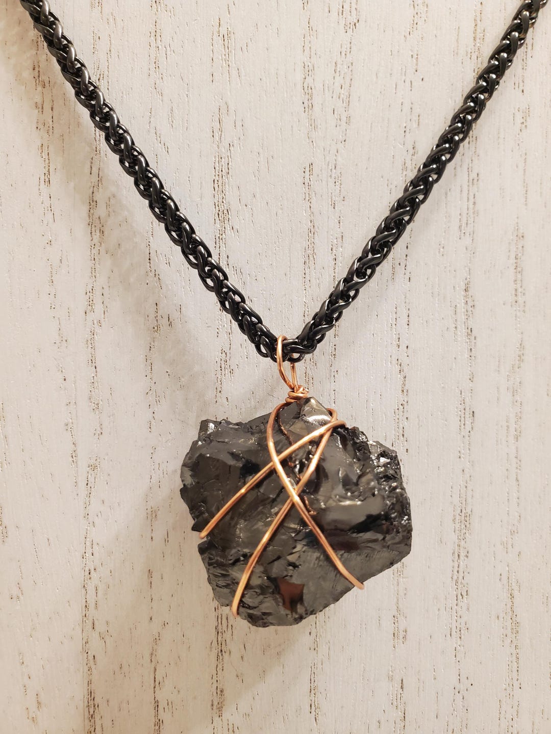 Extra Large Elite Shungite Necklace, Copper Wrapped, Black Stainless ...