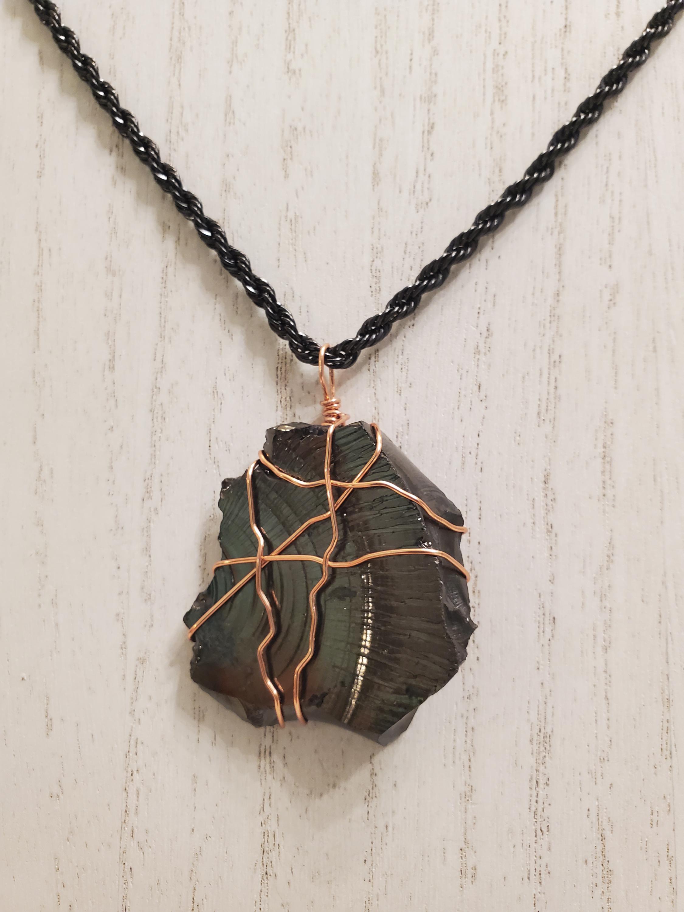 Extra Large Elite Shungite Necklace, Copper Wrapped Black Stainless ...