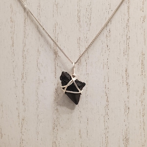 Genuine Megalodon Shark Tooth Necklace, Silver Wrapped, Sterling Silver 925 Curb Chain