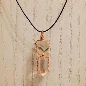 Phantom Quartz  Necklace, Copper Wrapped, Genuine Leather Cording, Excellent Clarity Quartz
