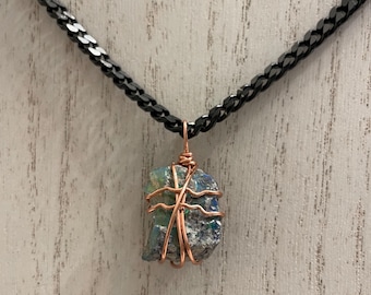 Huge Genuine Black Opal Necklace, Top Quality, Thick Black Stainless Steel Chain, Men’s Chain, Copper Wrapped, 23 Carats!
