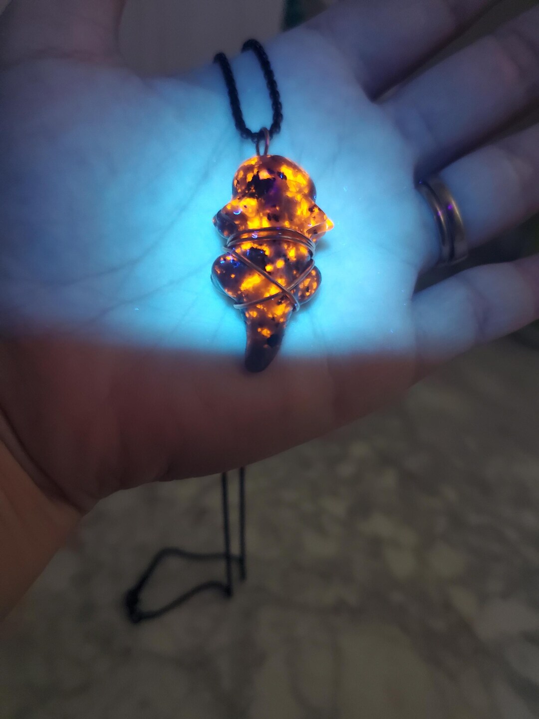 Carved Axolotl Necklace, Yooperlite, Glows Under UV Light, Copper ...
