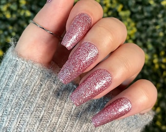 Pink  Glitter Sparkly Nails, Press On Nails - Solid Colour, Luxury Press On Nails, Reusable, False Nails, Hand Painted, Glue On Nails