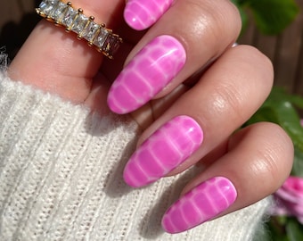 Pink Crocodile Snake Skin Press On Nails, Custom, Luxury, Reusable And Handpainted Nails