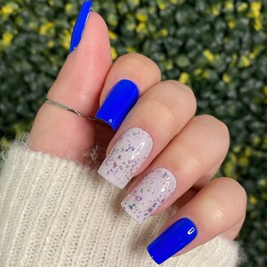 Navy Blue Sparkly Glitter Nails, Press On Nails - Solid Colour, Luxury Press On Nails, Reusable, False Nails, Hand Painted, Glue On Nails