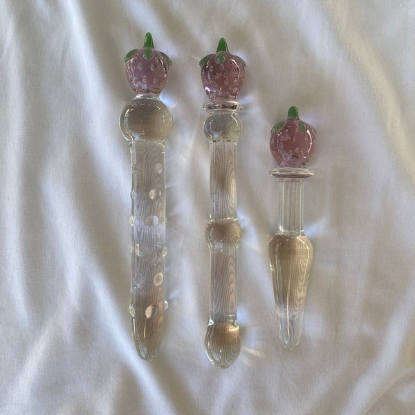 Cute Strawberry Glass Sex Toys, Crystal Dildo, Glass Dildo Wand, Glass Butt Plug, Crystal Glass Dildo, Beginner Dildo, Adult Gift for Her