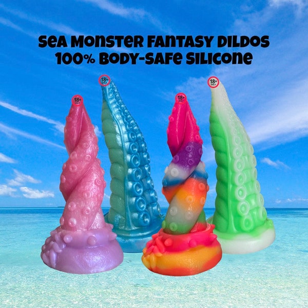 Sea Monster Fantasy Beast Dragon Silicone Suction Cup Dildo, Textured Dildo for Beginners, Realistic Sex Adult Toy