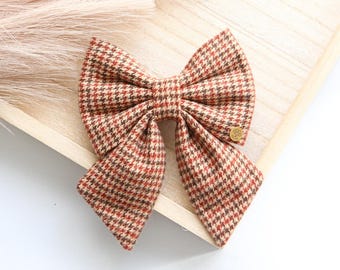 Chai Fall Dog Bow Tie | autumn bow tie for dogs, flannel bowtie, pumpkin dog bow tie, fall pet accessories, orange bow tie, plaid bowtie