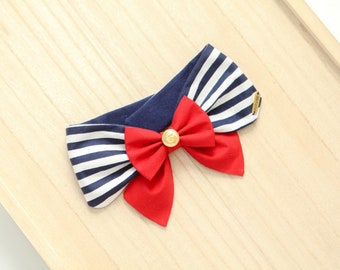 Sailor Bowdana for Dogs | blue dog bandana, girl dog bandana, pet accessories, stripe dog bandana, sailor bandana, pet gifts, dog bow tie