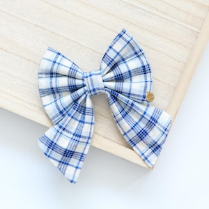 Blue Plaid Dog Bow Tie | blue bowtie for dogs, flannel bow tie, fall dog bowtie, pet gifts, wedding dog bowtie, cat bowtie