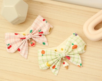 Fruit Bowdana Sailor Collar | pink dog bandana, gingham bandana for dogs, green dog bow tie, girl dog bow tie, bandana bowtie, dog gifts