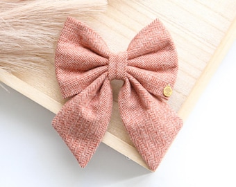 Pumpkin Fall Dog Bow Tie | autumn bow tie for dogs, flannel bowtie, herringbone dog bow tie, fall pet accessories, orange bow tie, plaid bow