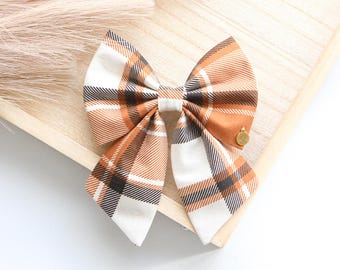 Maple Fall Dog Bow Tie | autumn bow tie for dogs, flannel bowtie, pumpkin dog bow tie, fall pet accessories, orange bow tie, plaid bowtie