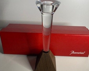 Vintage 1990's Baccarat France Crystal Constellation Portavelas con base de madera