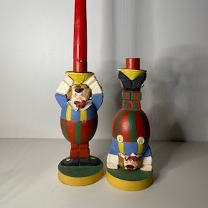 Vintage Silvestri Tweedle Dee & Dum Wooden Candle Holders Pair