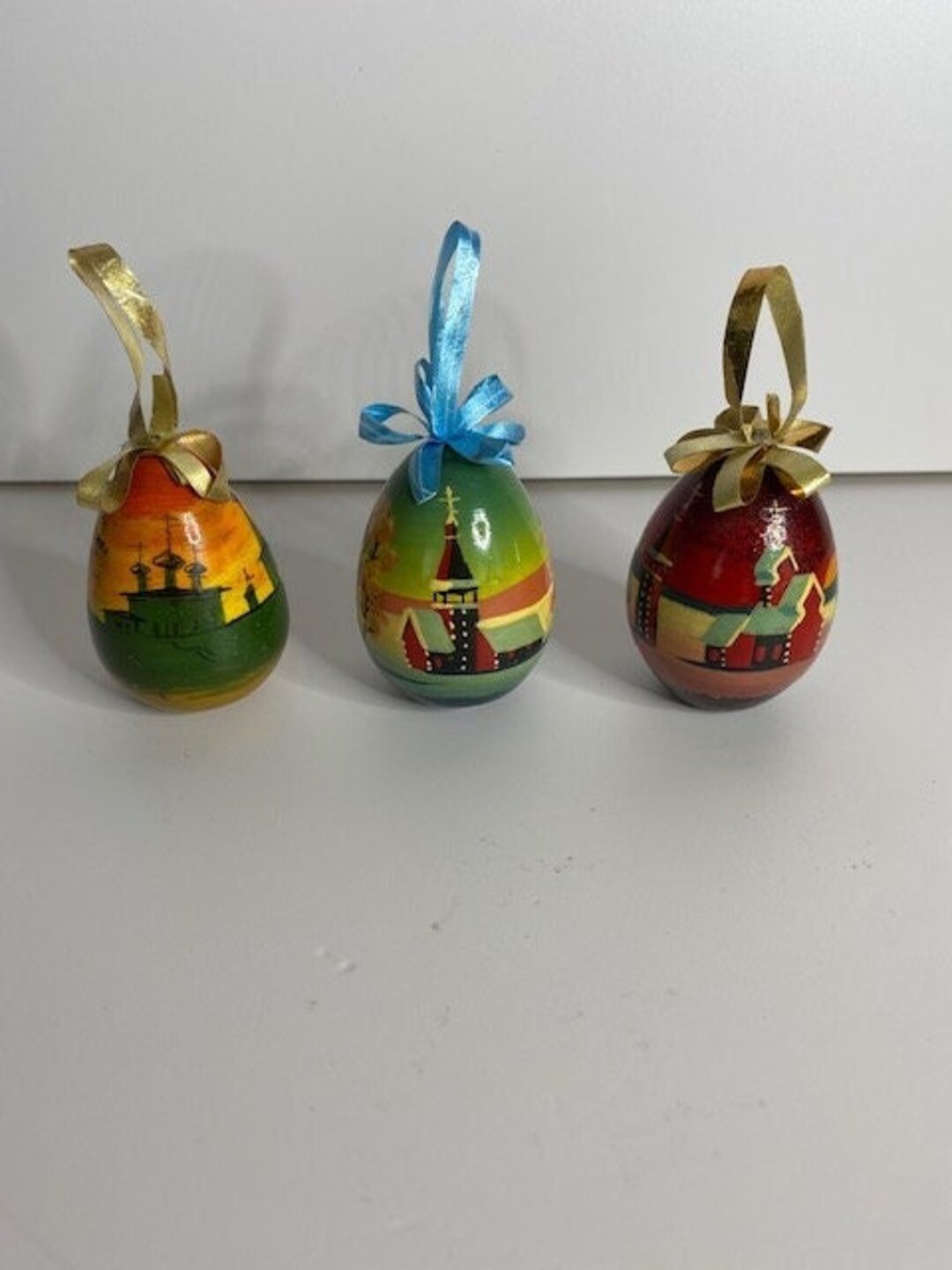 Vintage 1990's Hand Painted Wooden Egg Ornaments Set of 3 Etsy