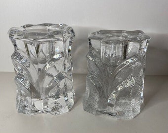 Juego de 2 candelabros de cristal vintage Ljusstake Orrefors Capella Lag de Lars Hellsten