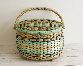 Lovely Green Vintage Sewing Basket | Japan