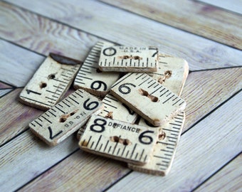 Wood Buttons Upcycled from Vintage Folding Ruler | Lot of 9