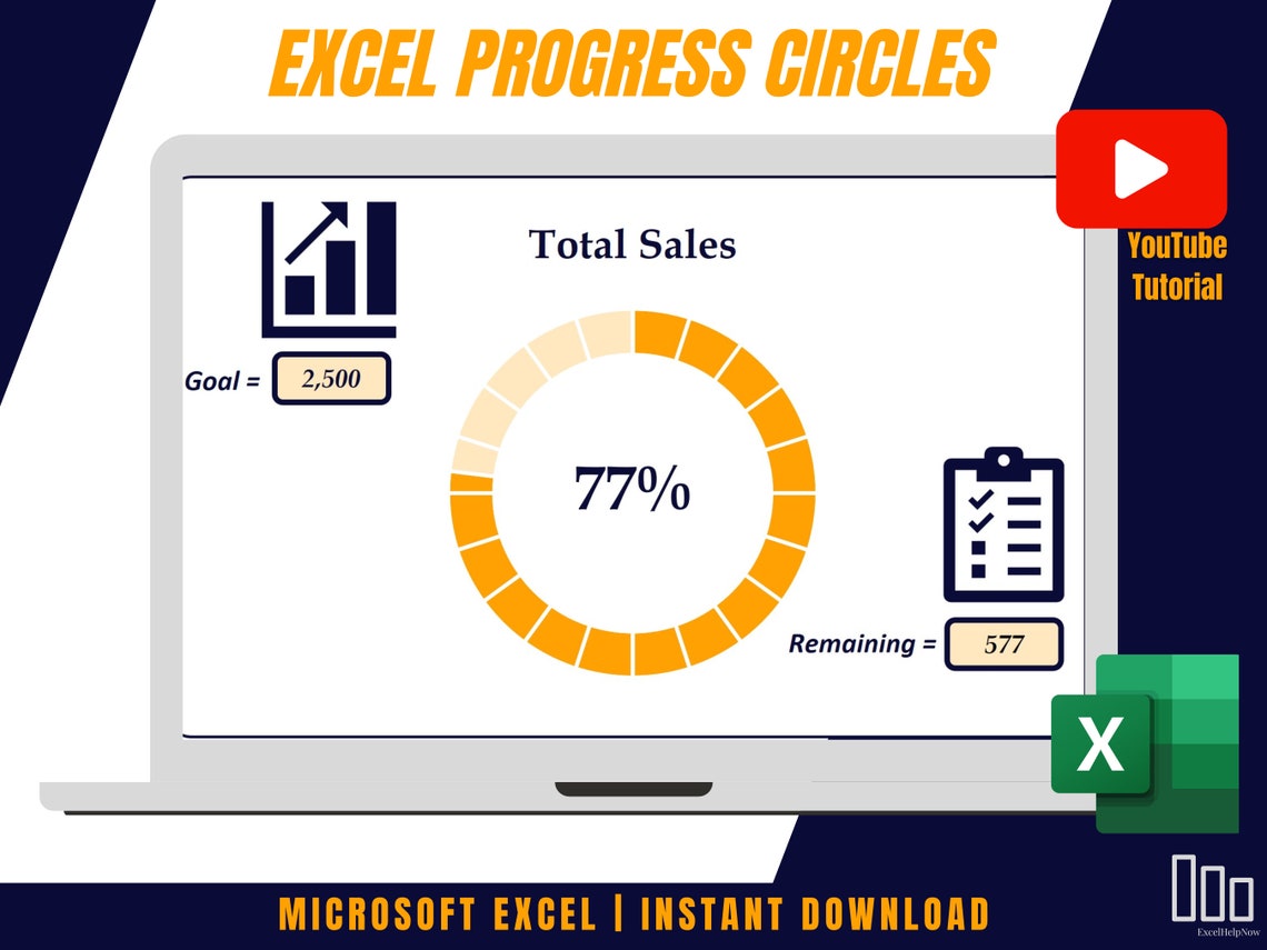 増分と進捗率を示す Excel 進捗円グラフ - Etsy 日本