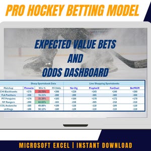 Modèle de paris sportifs à valeur attendue Pro Hockey Dynamic + tableau de bord des cotes ! - Microsoft Excel
