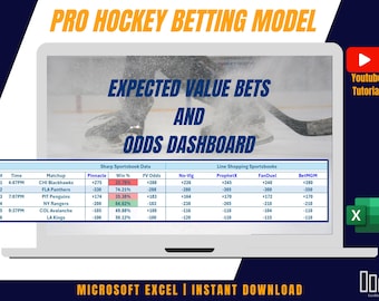 Pro Hockey Dynamic Expected Value Sports Betting Model + Odds Dashboard! - Microsoft Excel