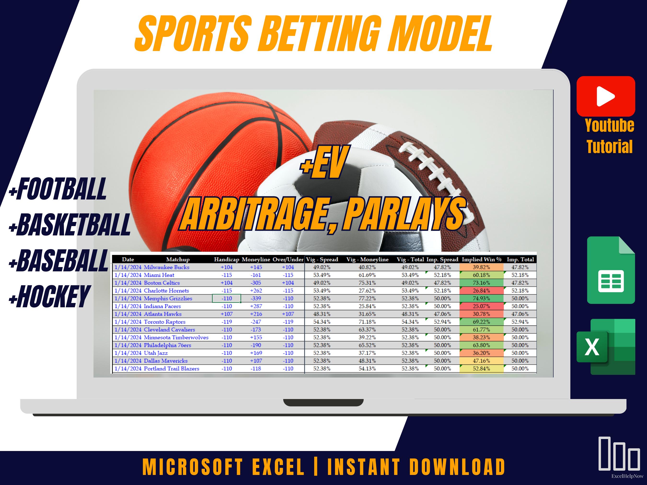 Comprehensive Basic Sports Betting Model | Expected Value, Parlay, Arbitrage | Excel + Google Sheets